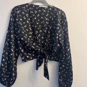 satin black floral crop tie top - abercrombie